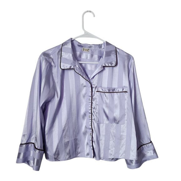 FREE PEOPLE Intimately Pillow Talk Satin Short Pajama top in Cool Lavender L - Picture 2 of 6